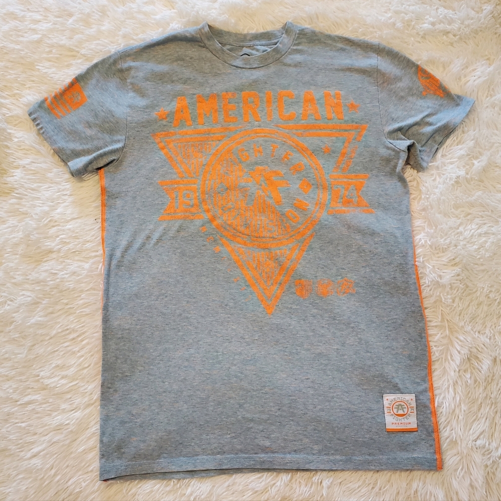 American Fighter Heather Blue and Orange Men's T-Shirt M